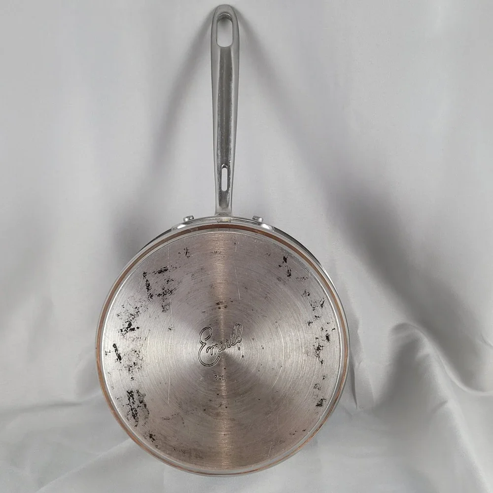 Emeril Saucepan 2Qt Silver Stainless Steel Copper Bonded Base with Glass Lid
